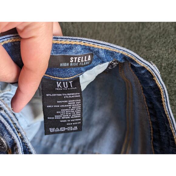 Kut from the Kloth Jeans Women 2 Blue Stretch Stella High Rise Flared Frayed Hem - Picture 4 of 14
